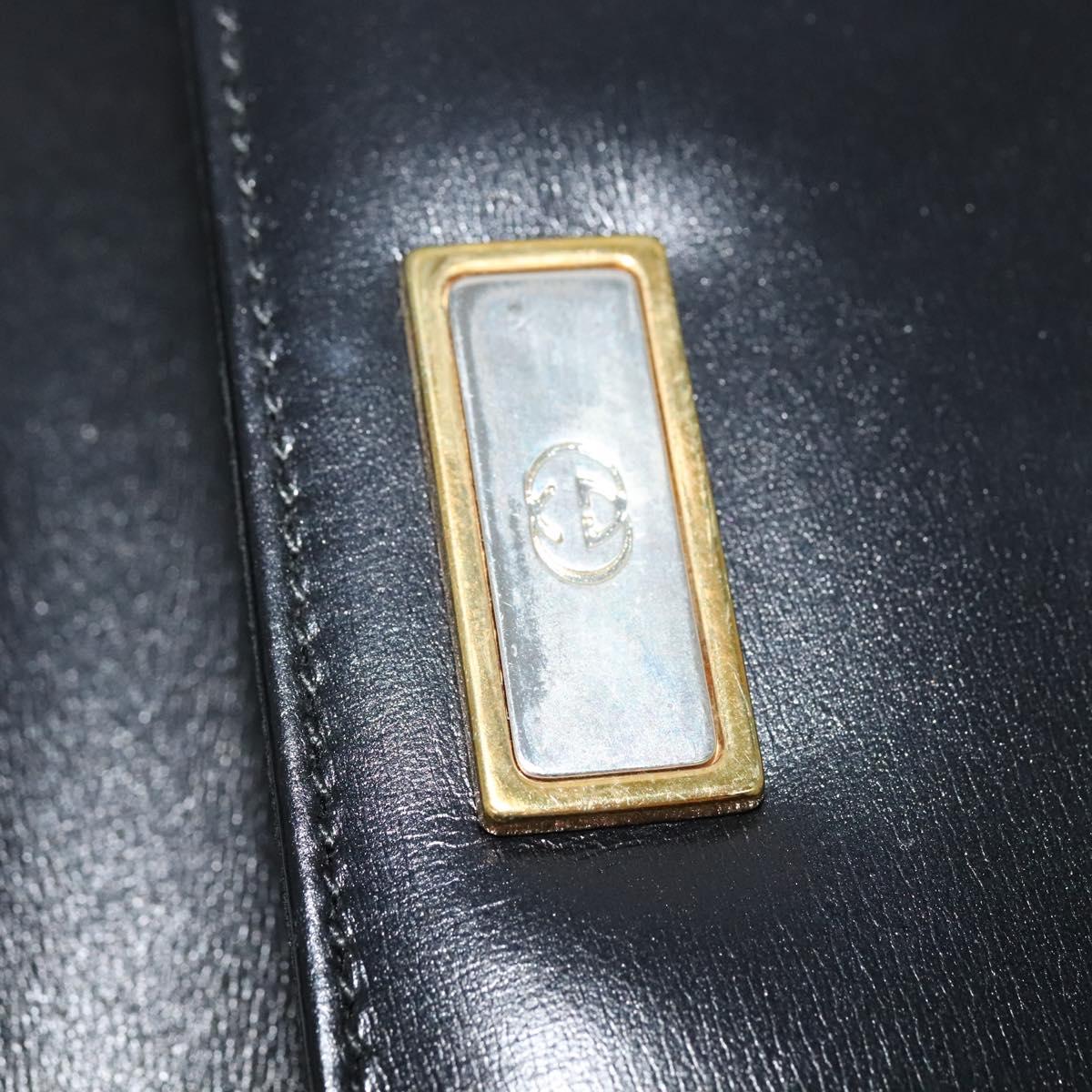 GUCCI Shoulder Bag Leather Black Gold Auth 128014