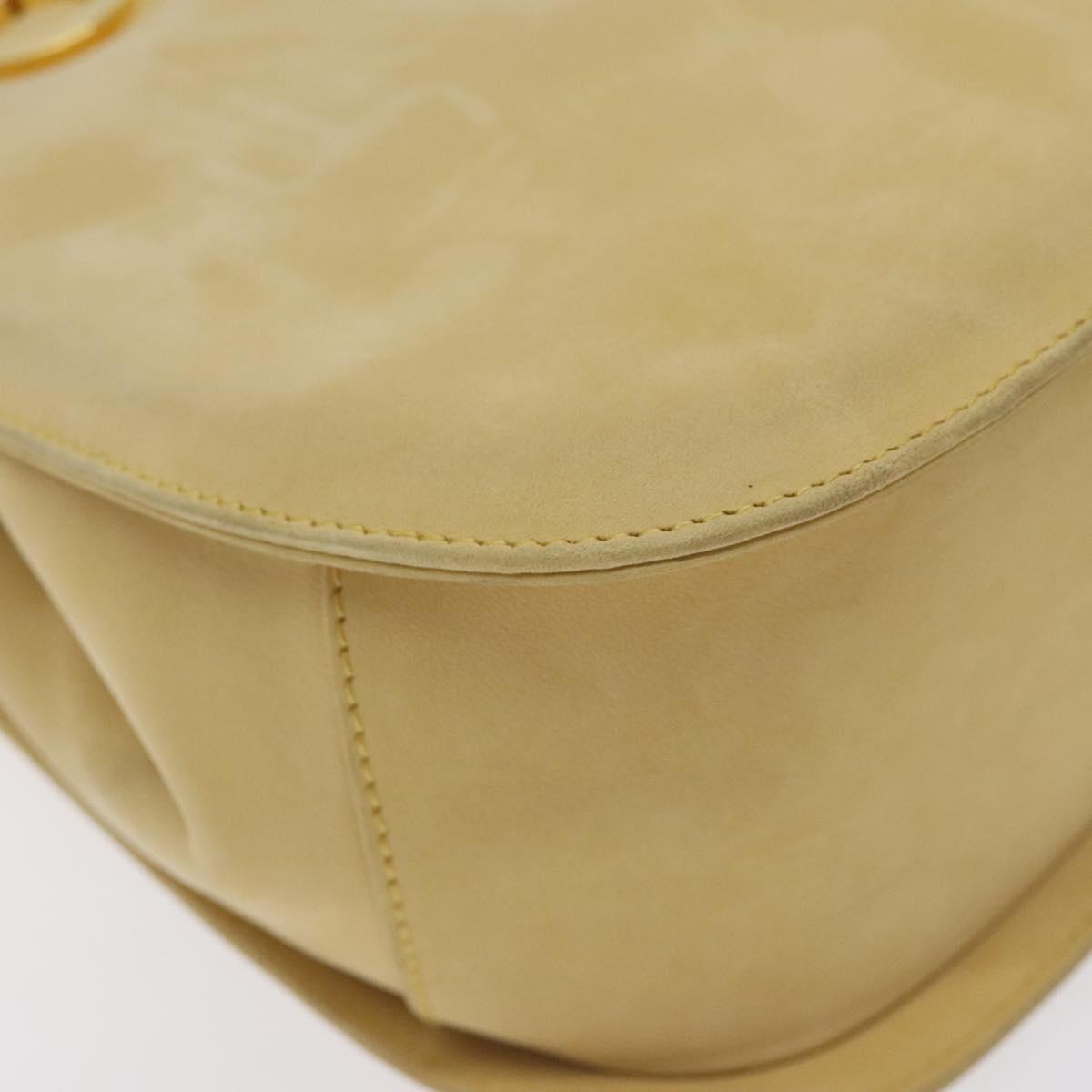 Salvatore Ferragamo Gancini Hand Bag Suede Beige Gold Auth 128015
