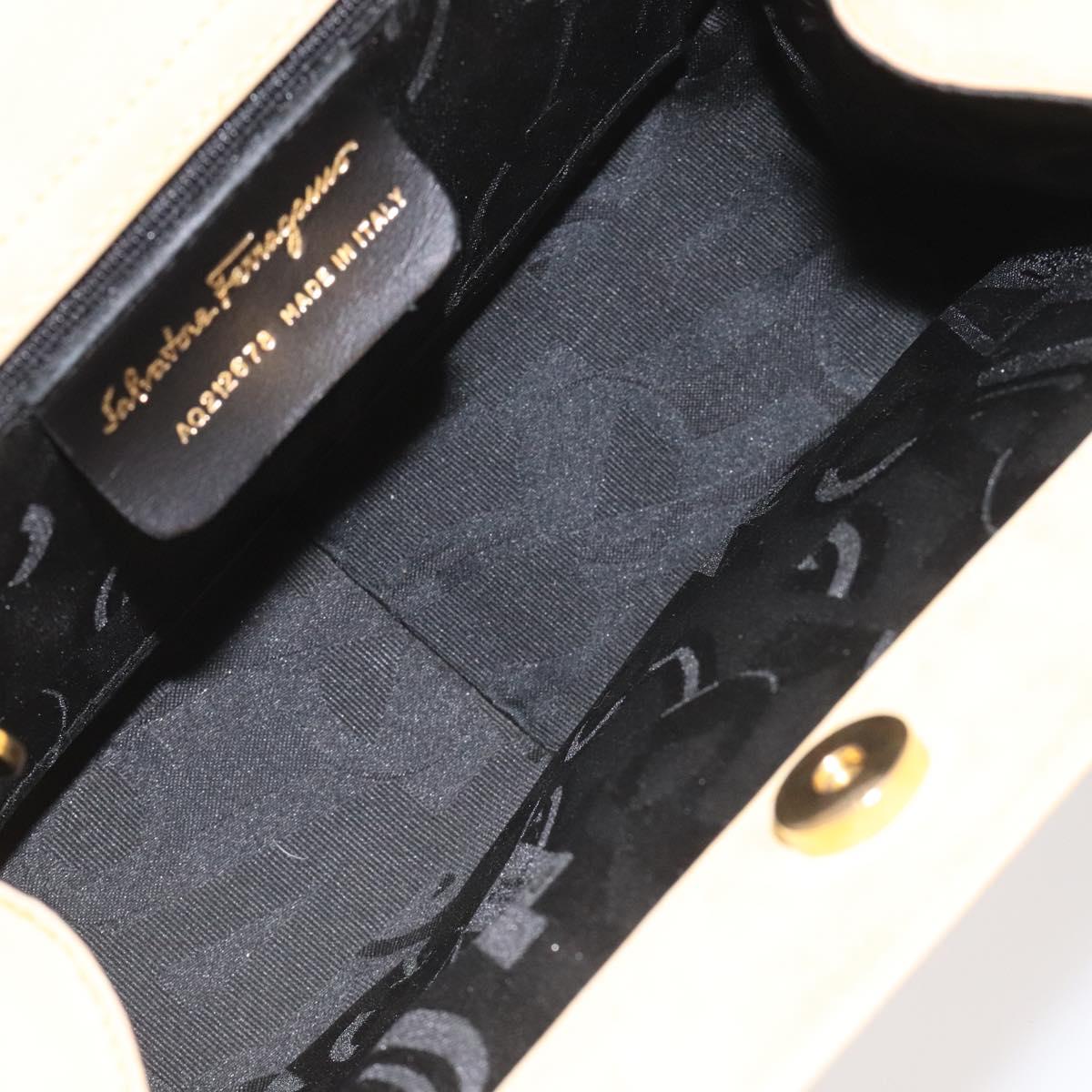 Salvatore Ferragamo Gancini Hand Bag Suede Beige Gold Auth 128015