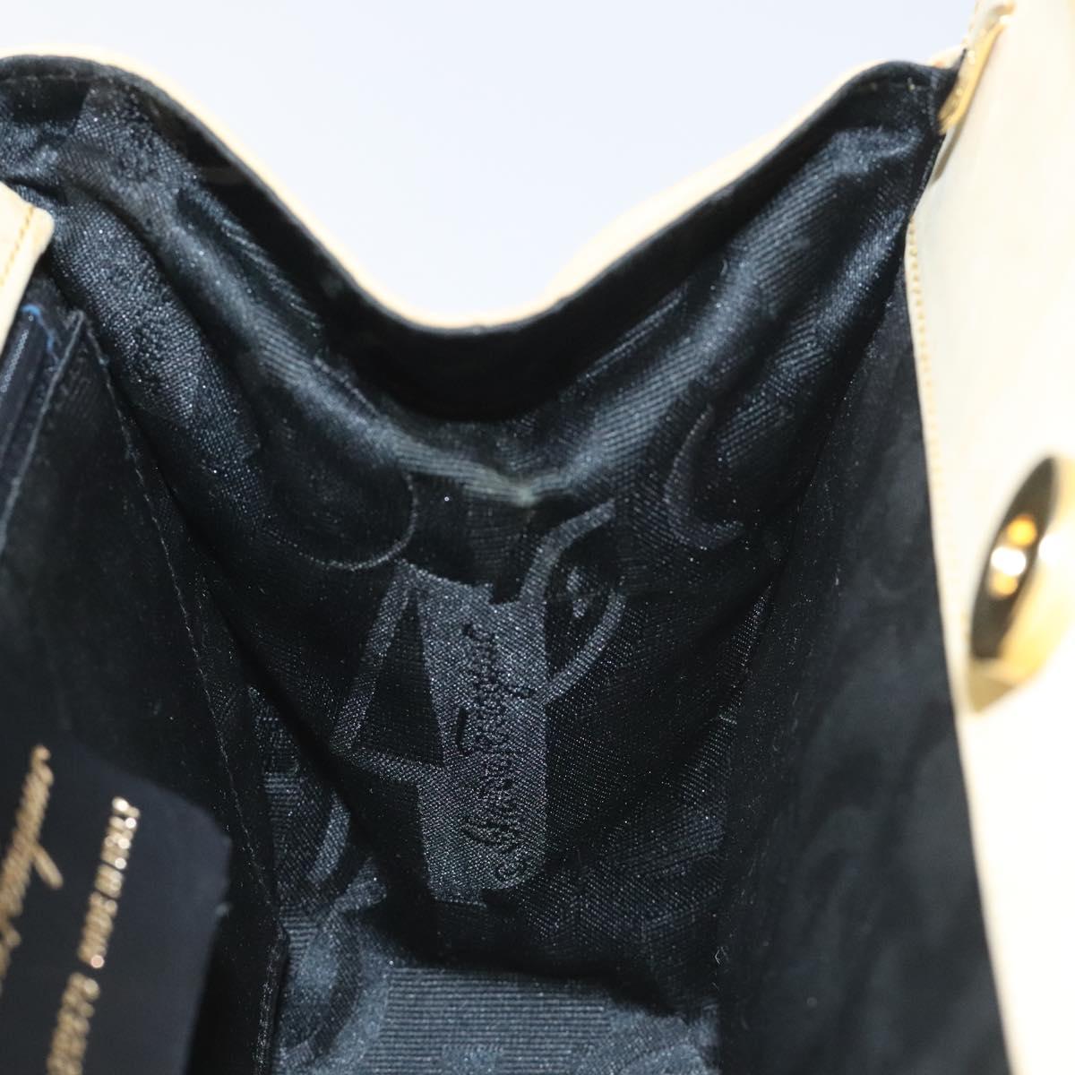 Salvatore Ferragamo Gancini Hand Bag Suede Beige Gold Auth 128015