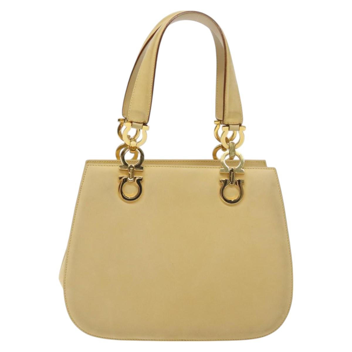 Salvatore Ferragamo Gancini Hand Bag Suede Beige Gold Auth 128015