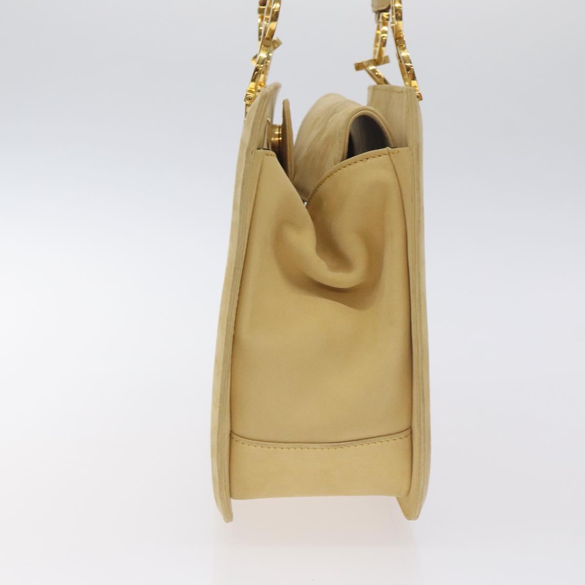 Salvatore Ferragamo Gancini Hand Bag Suede Beige Gold Auth 128015