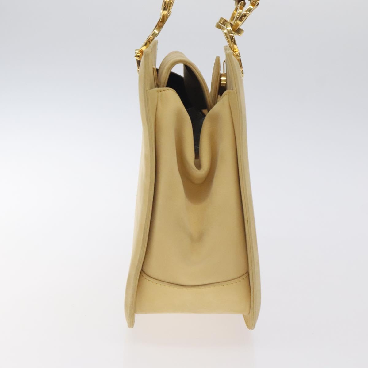 Salvatore Ferragamo Gancini Hand Bag Suede Beige Gold Auth 128015