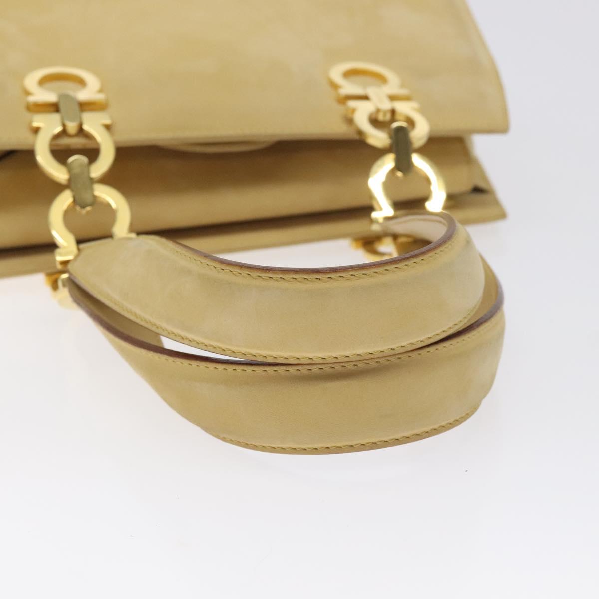 Salvatore Ferragamo Gancini Hand Bag Suede Beige Gold Auth 128015