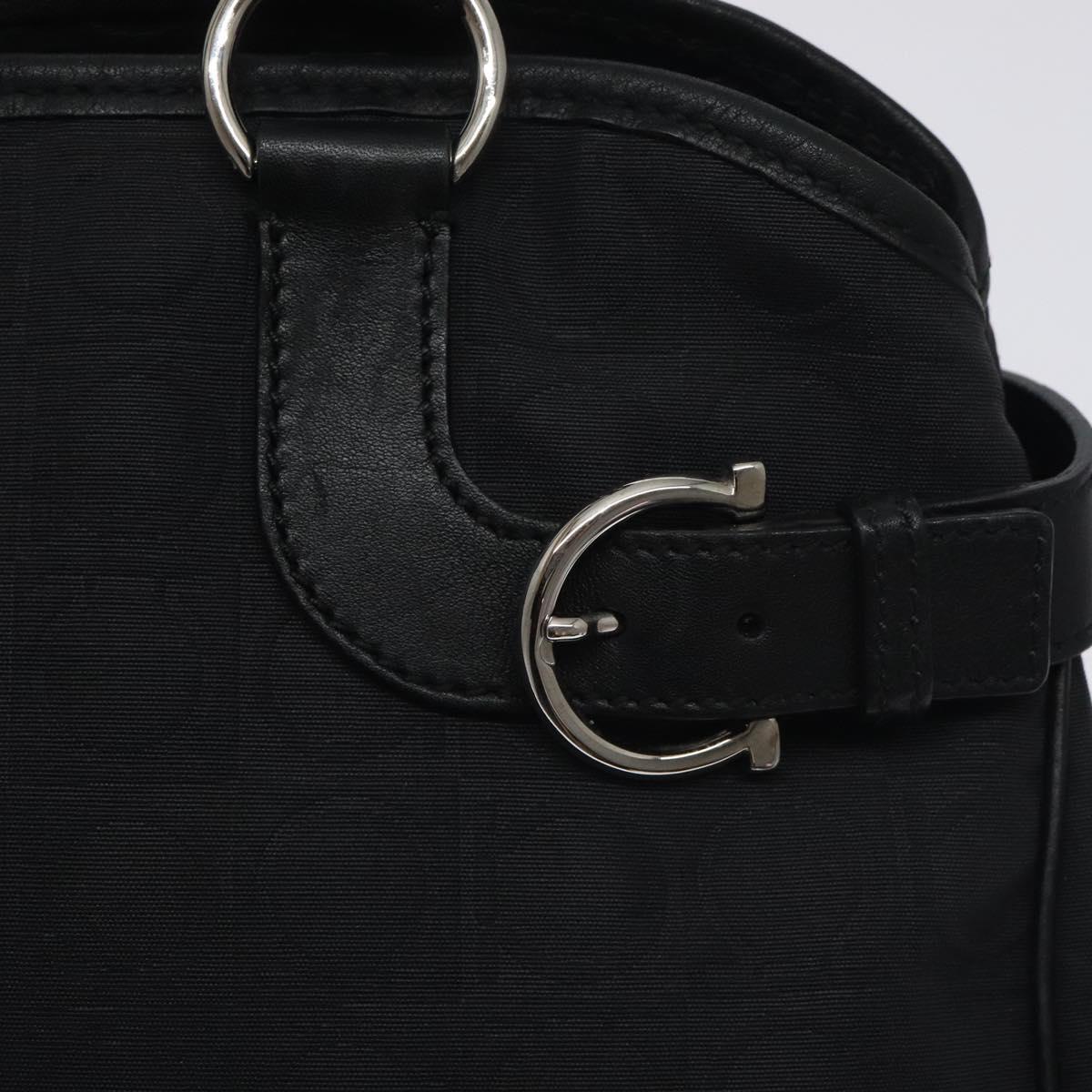 Salvatore Ferragamo Gancini Hand Bag Nylon Black Silver Auth 128016