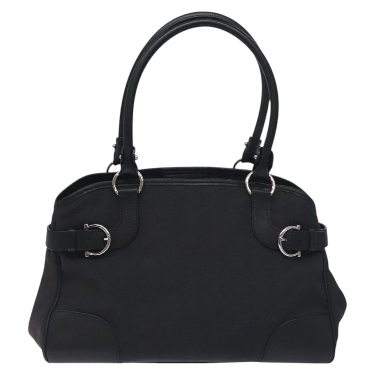 Salvatore Ferragamo Gancini Hand Bag Nylon Black Silver Auth 128016