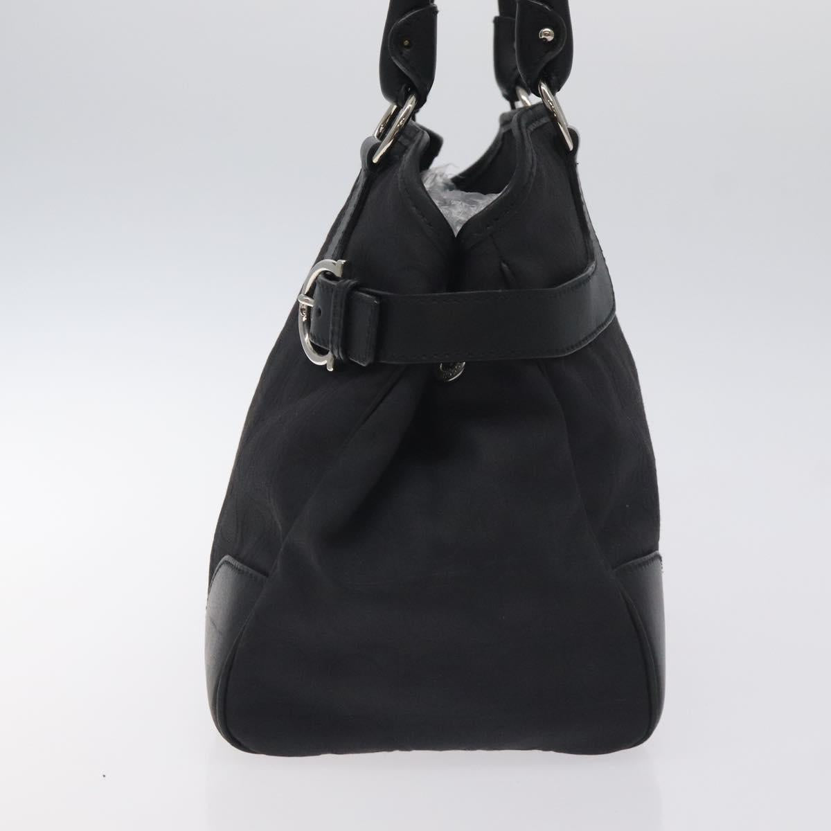 Salvatore Ferragamo Gancini Hand Bag Nylon Black Silver Auth 128016