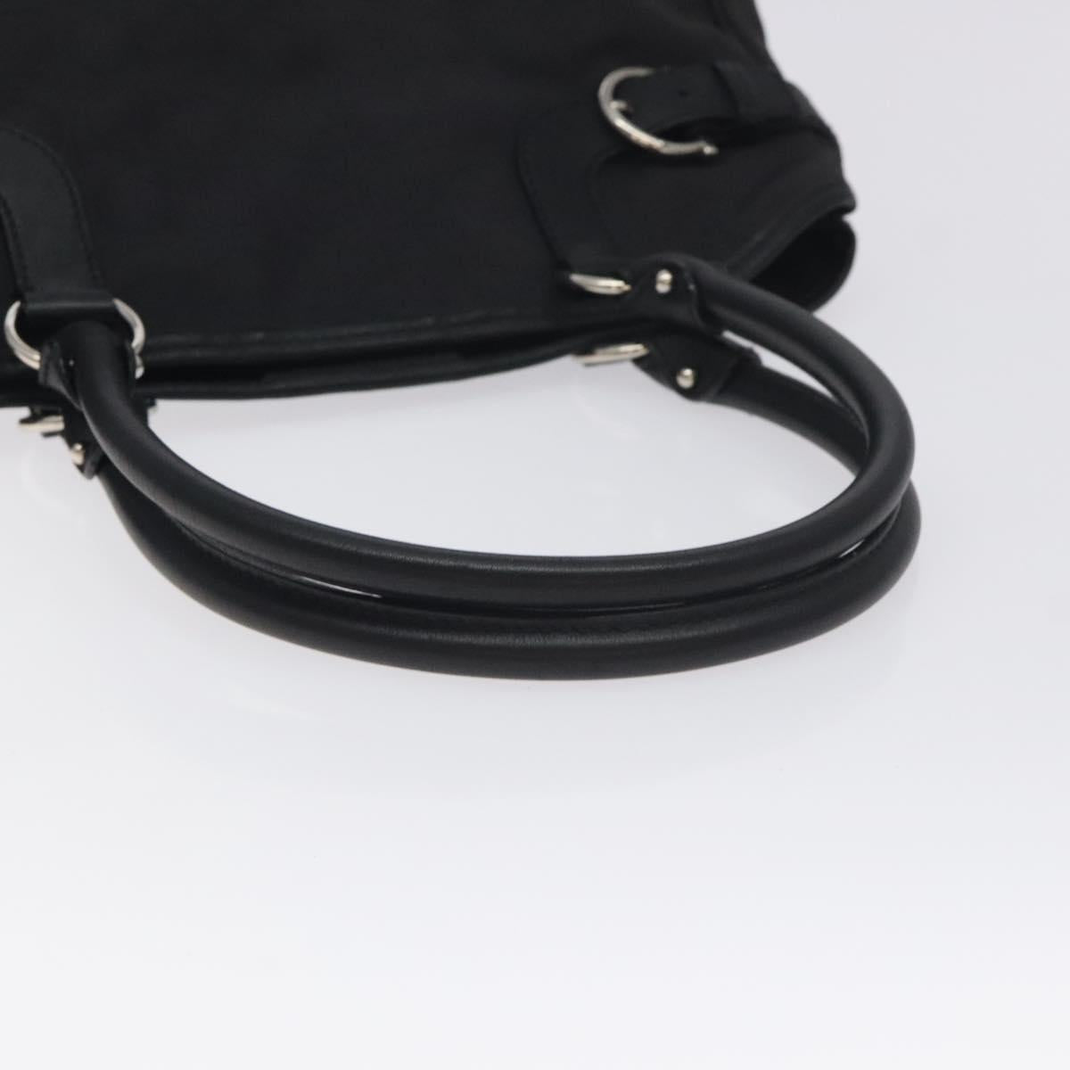 Salvatore Ferragamo Gancini Hand Bag Nylon Black Silver Auth 128016