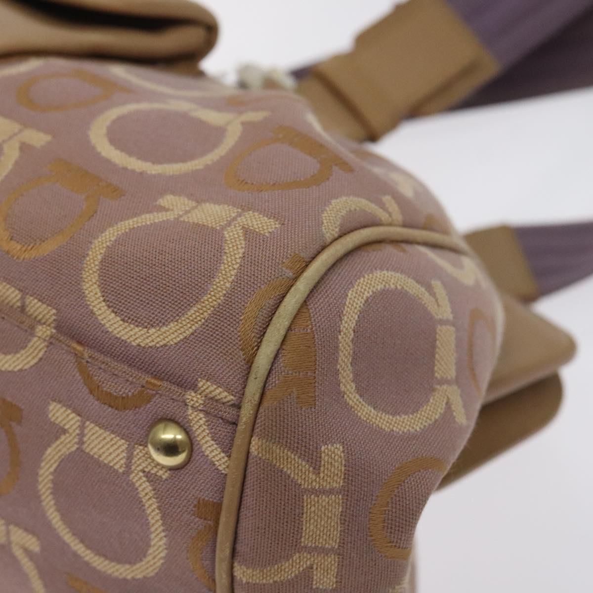 Salvatore Ferragamo Gancini Tote Bag Canvas Leather Purple Gold Auth 128017