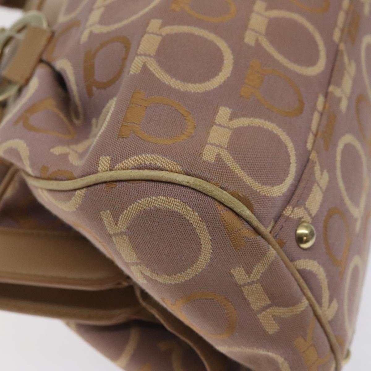 Salvatore Ferragamo Gancini Tote Bag Canvas Leather Purple Gold Auth 128017