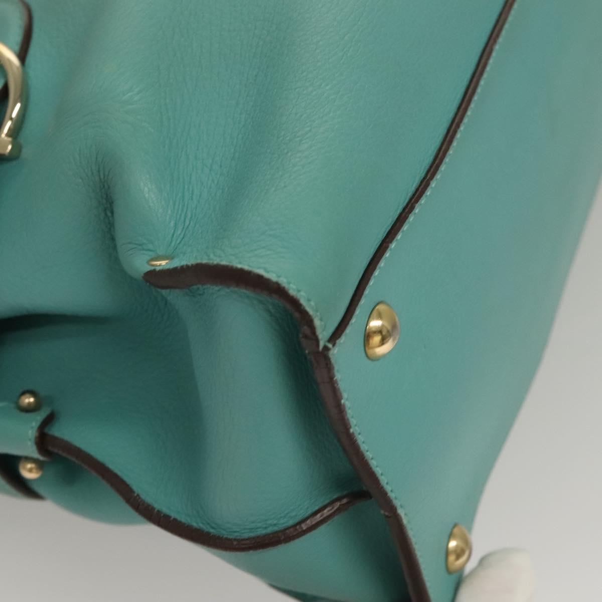Salvatore Ferragamo Gancini Hand Bag Leather Turquoise Blue Gold Auth 128019
