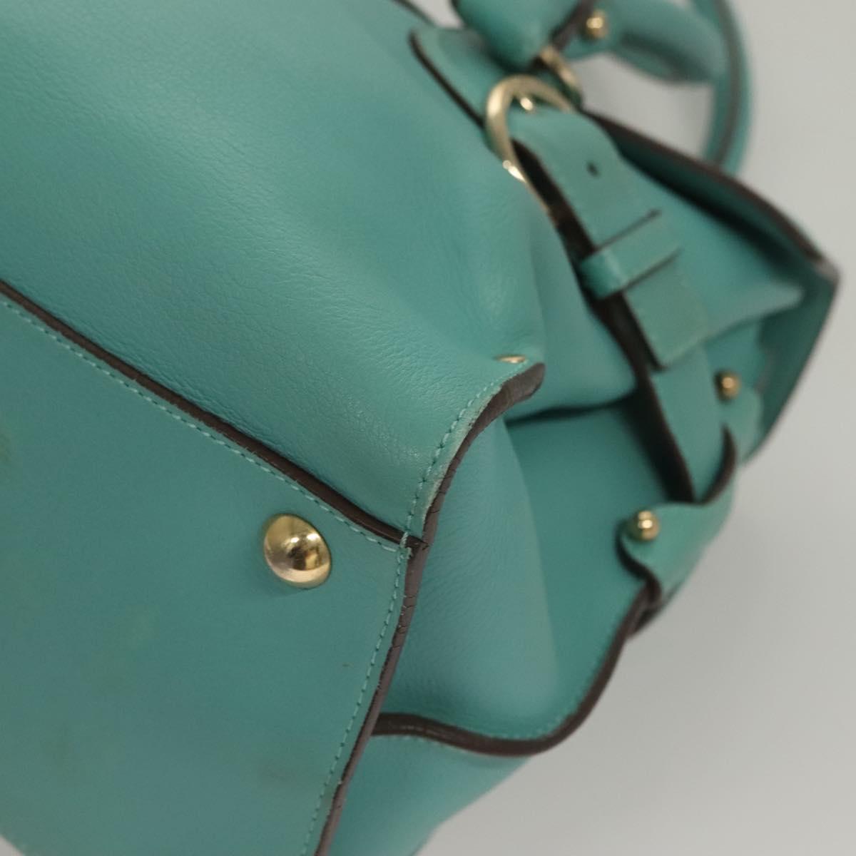 Salvatore Ferragamo Gancini Hand Bag Leather Turquoise Blue Gold Auth 128019