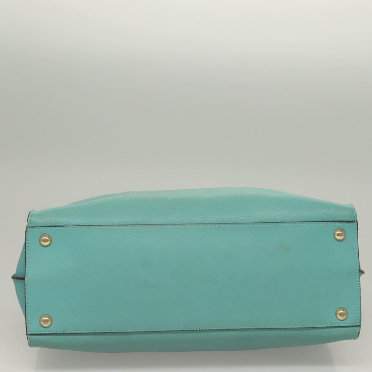 Salvatore Ferragamo Gancini Hand Bag Leather Turquoise Blue Gold Auth 128019