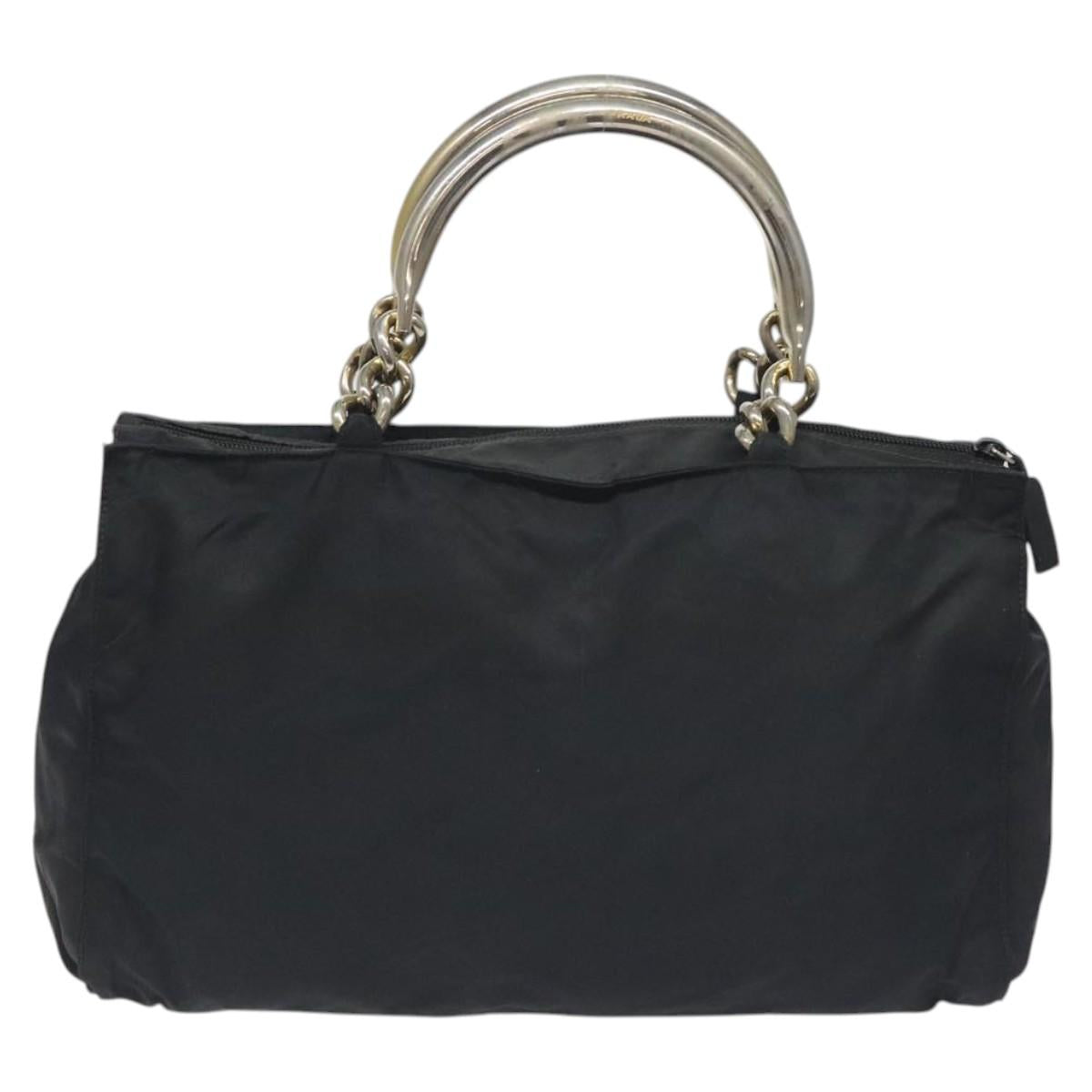 PRADA Hand Bag Nylon Black Gold Auth 128024