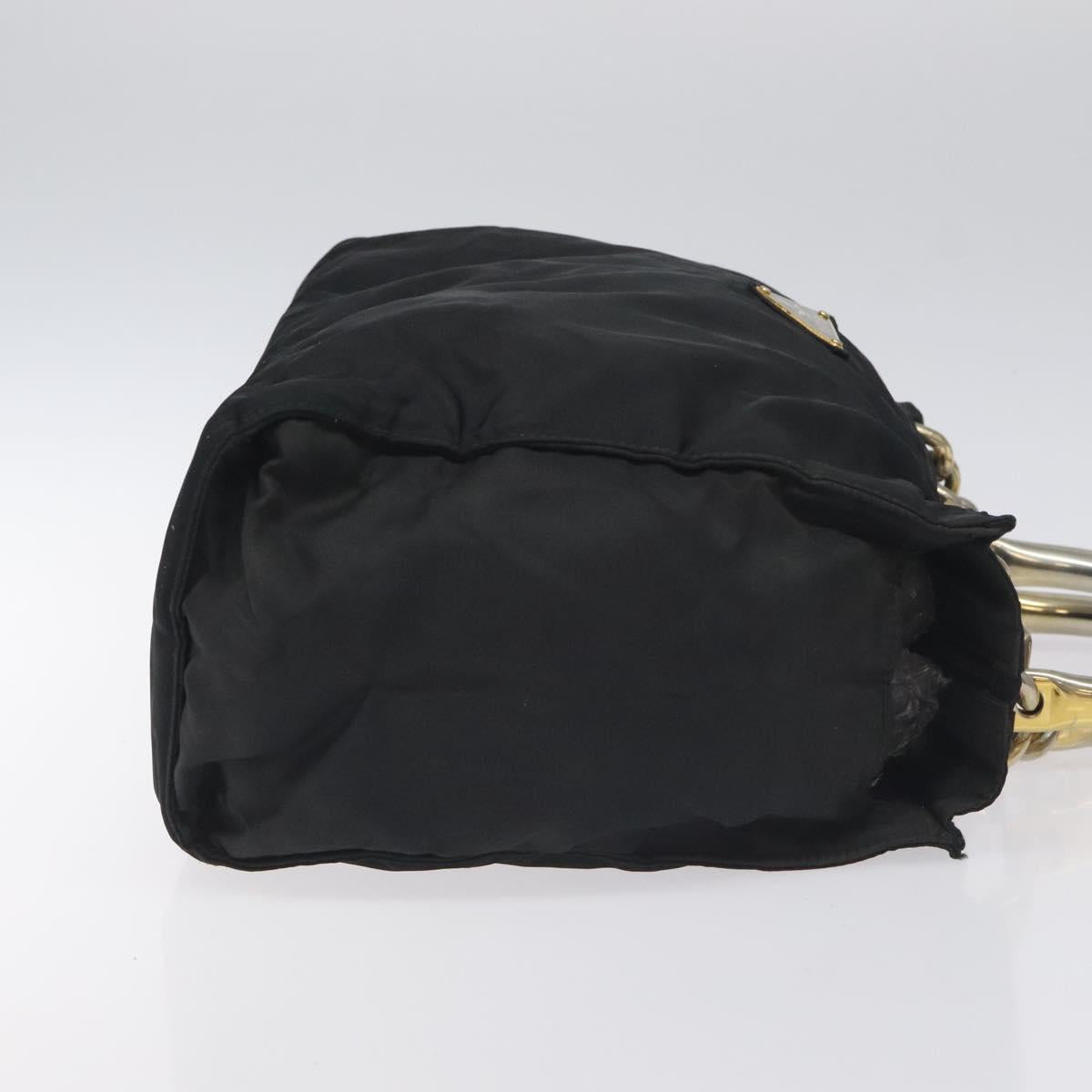PRADA Hand Bag Nylon Black Gold Auth 128024