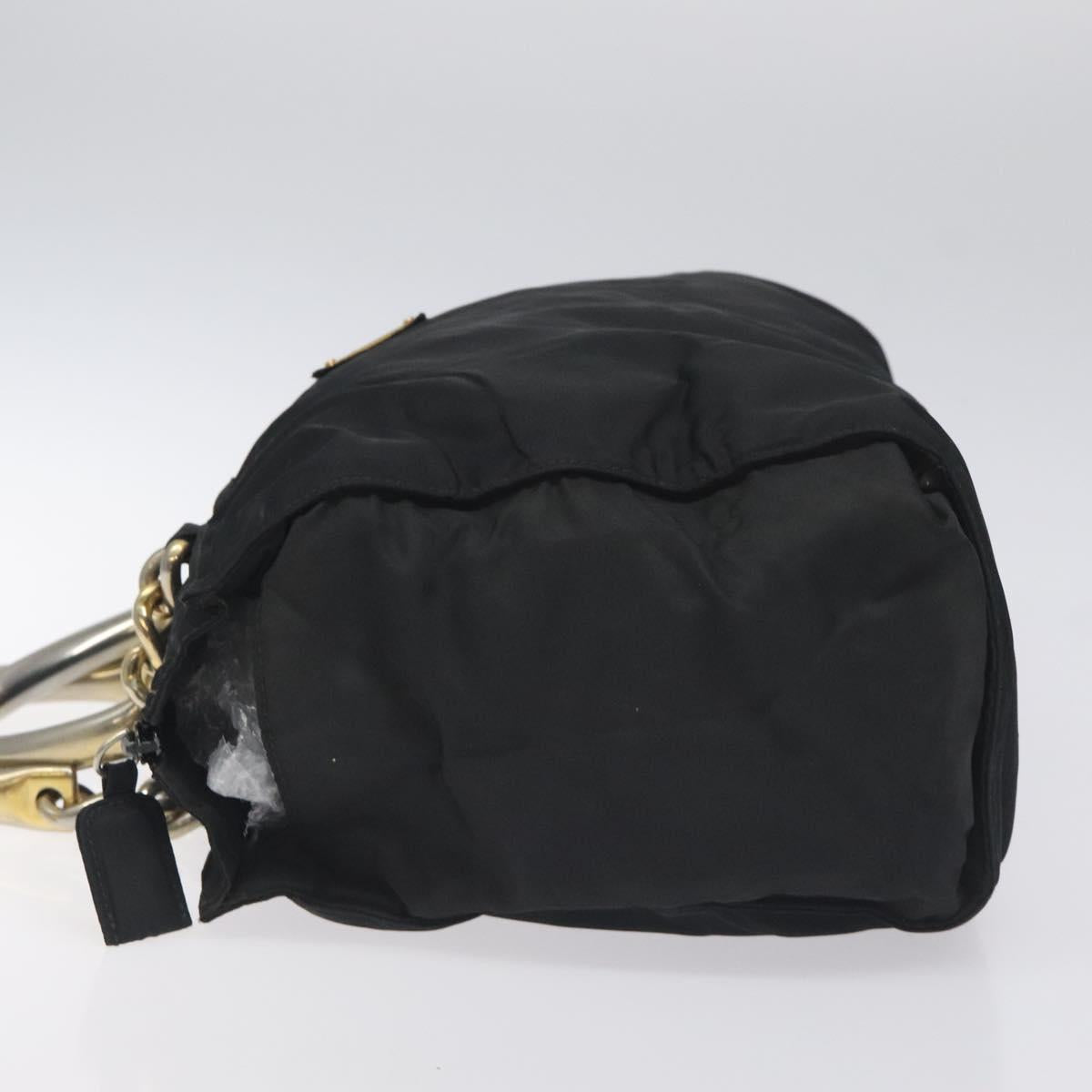 PRADA Hand Bag Nylon Black Gold Auth 128024