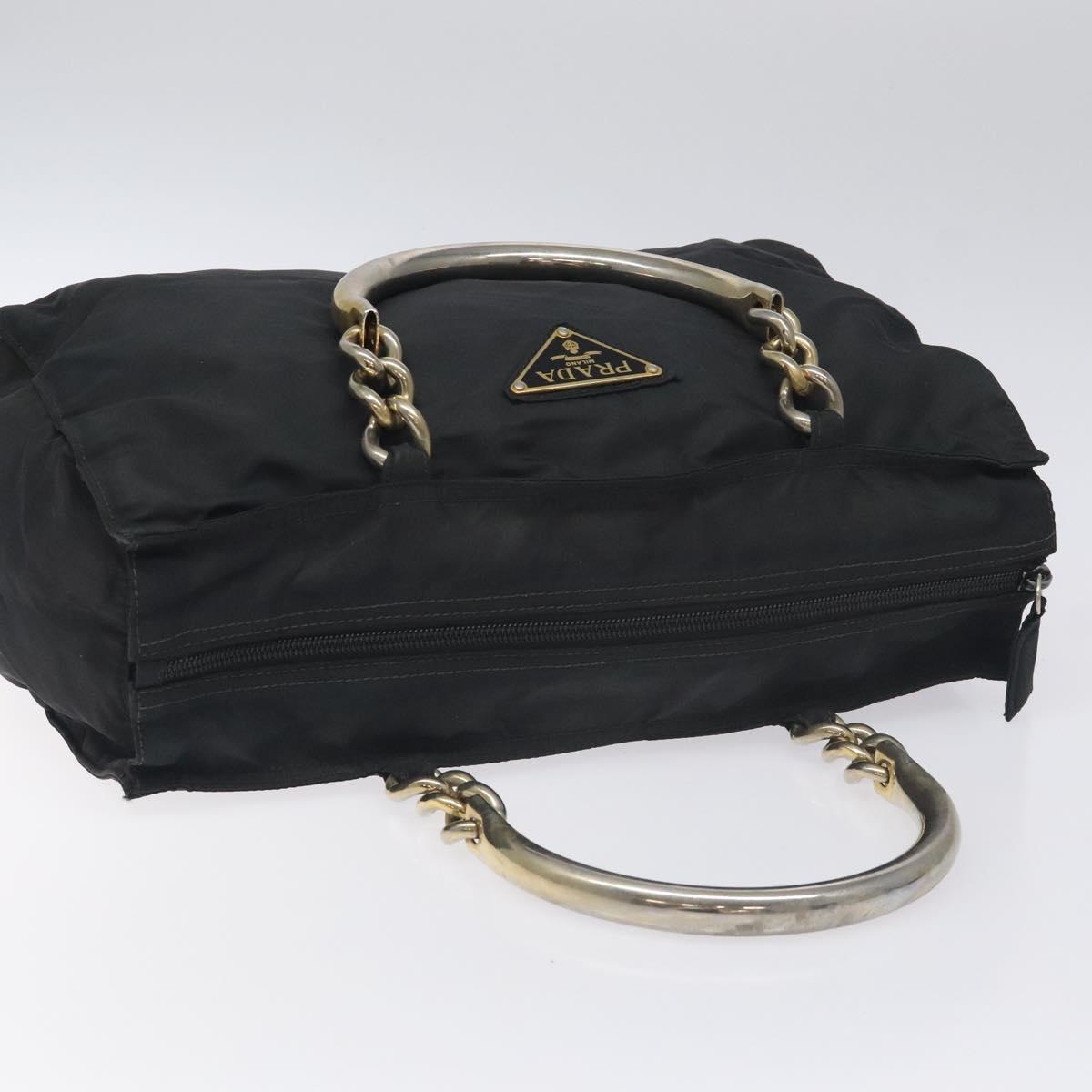 PRADA Hand Bag Nylon Black Gold Auth 128024
