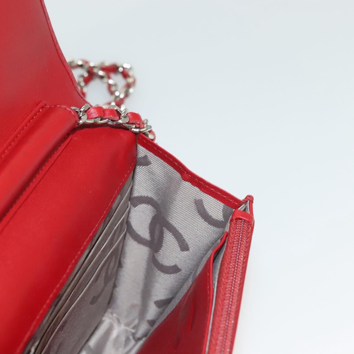 CHANEL Cambon Line Chain Shoulder Bag Leather Red Silver CC Auth 128029