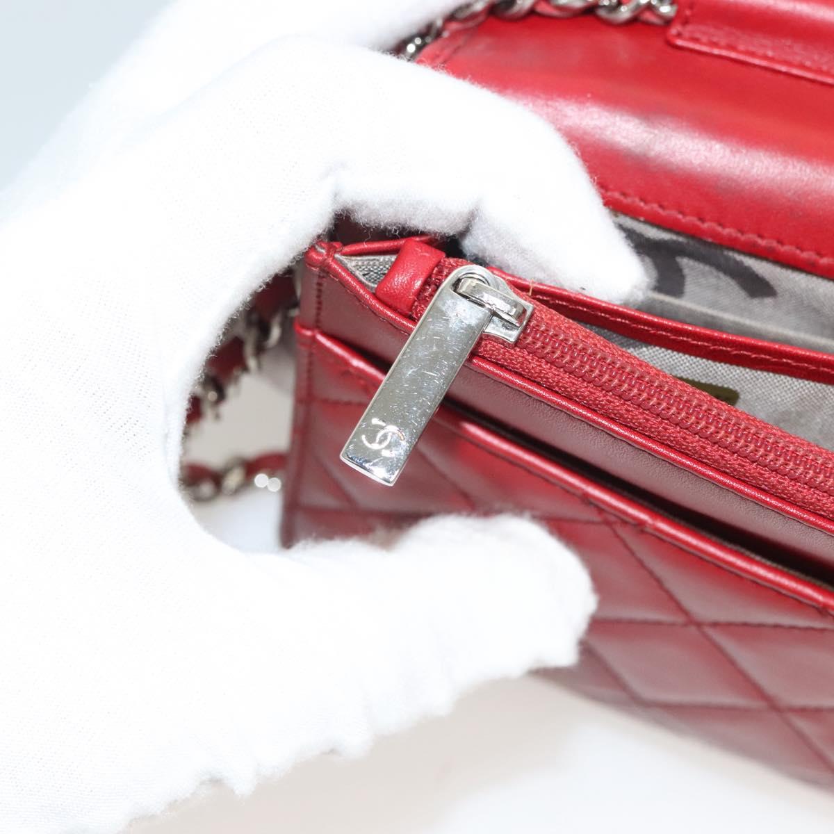 CHANEL Cambon Line Chain Shoulder Bag Leather Red Silver CC Auth 128029