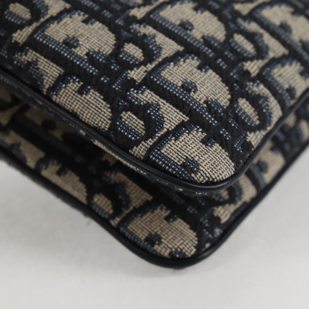 Christian Dior Trotter Canvas Shoulder Bag Navy Gold Auth 128034SM