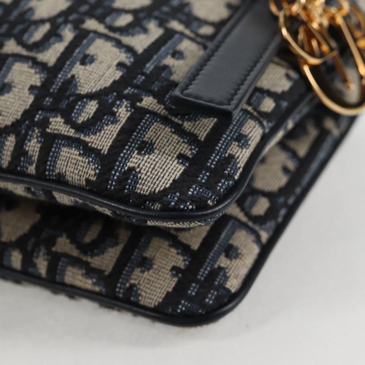 Christian Dior Trotter Canvas Shoulder Bag Navy Gold Auth 128034SM