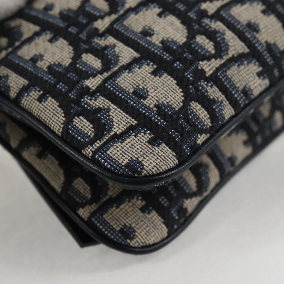 Christian Dior Trotter Canvas Shoulder Bag Navy Gold Auth 128034SM