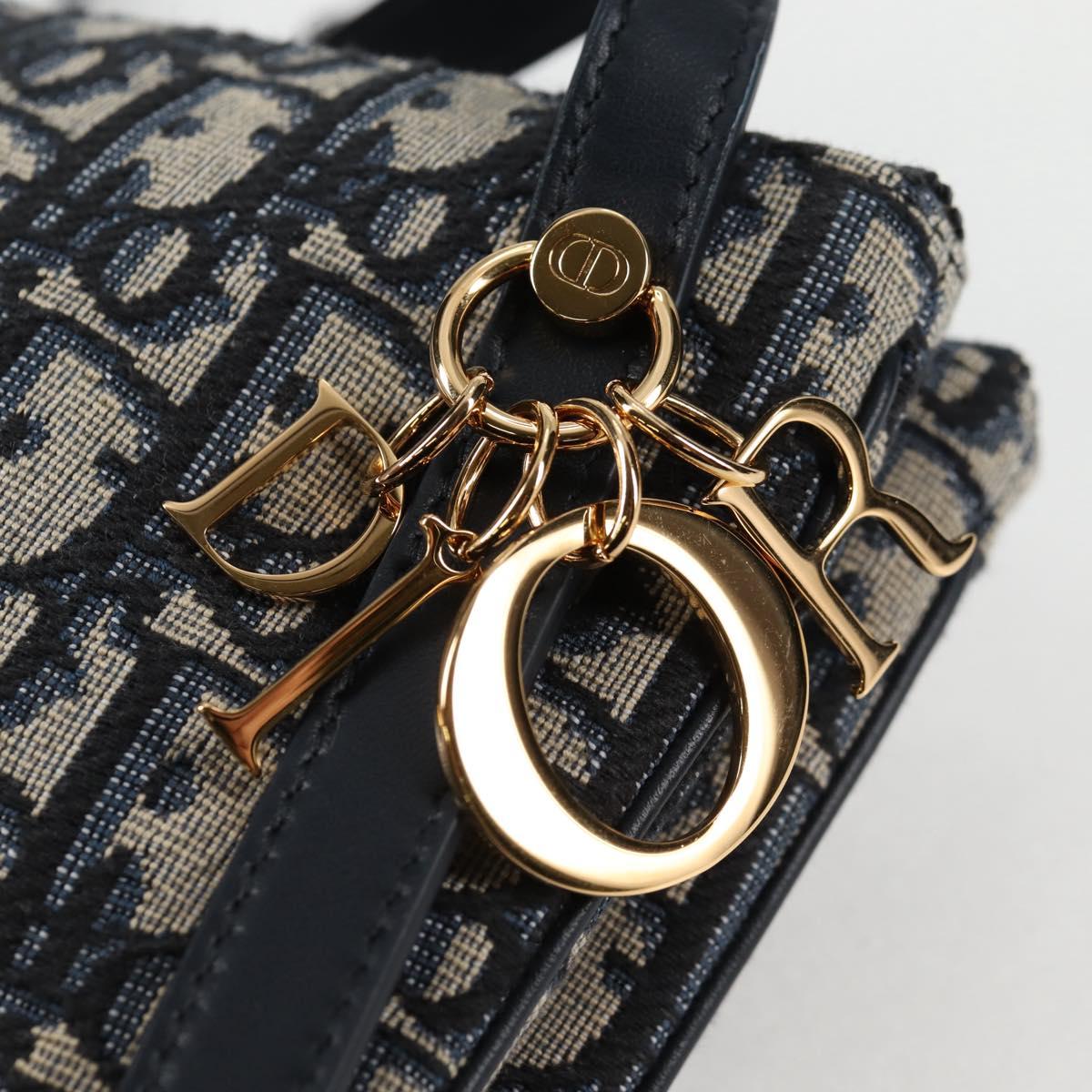 Christian Dior Trotter Canvas Shoulder Bag Navy Gold Auth 128034SM