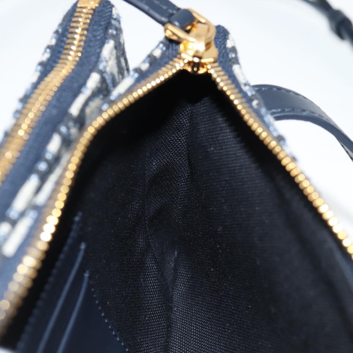 Christian Dior Trotter Canvas Shoulder Bag Navy Gold Auth 128034SM