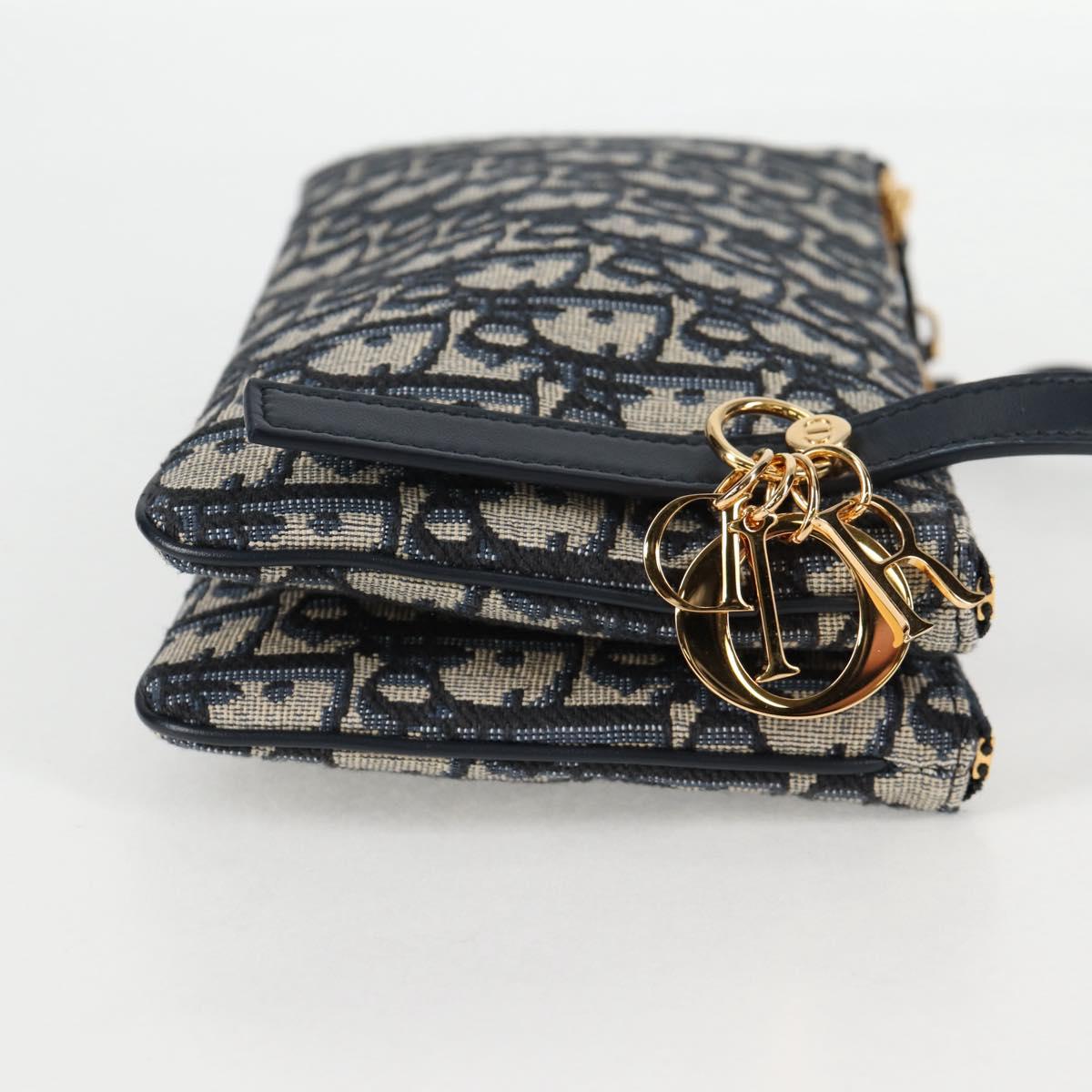 Christian Dior Trotter Canvas Shoulder Bag Navy Gold Auth 128034SM