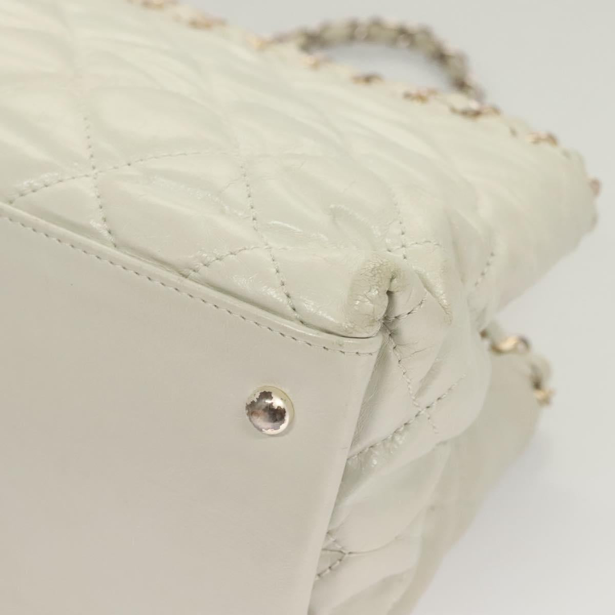 CHANEL Chain Shoulder Bag Lamb Skin White Silver CC Auth 128035