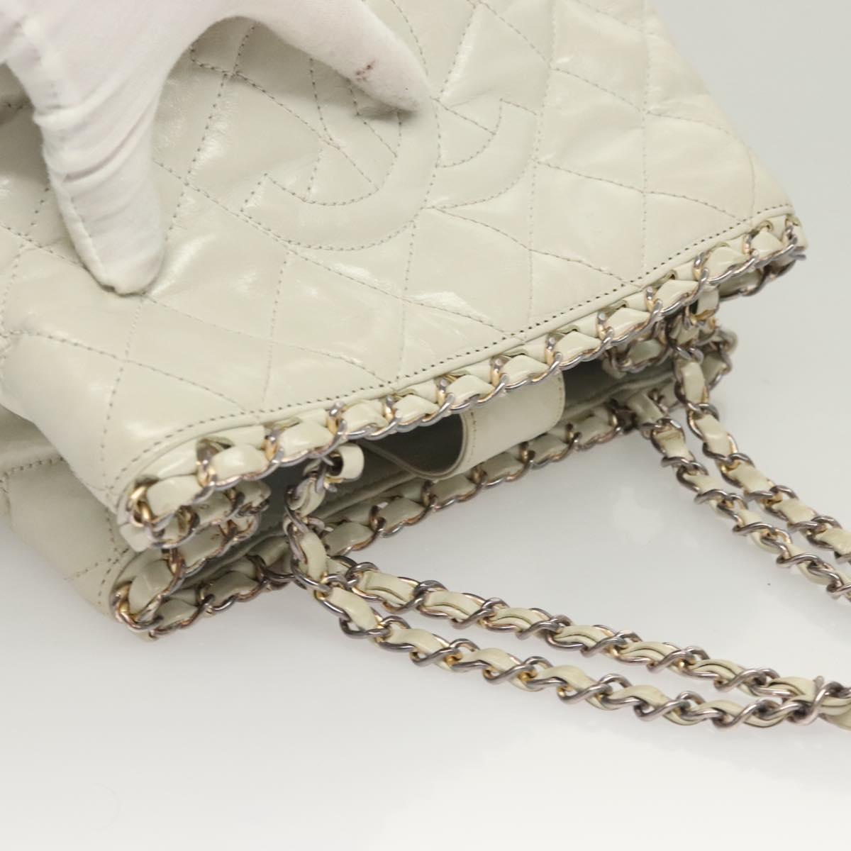 CHANEL Chain Shoulder Bag Lamb Skin White Silver CC Auth 128035