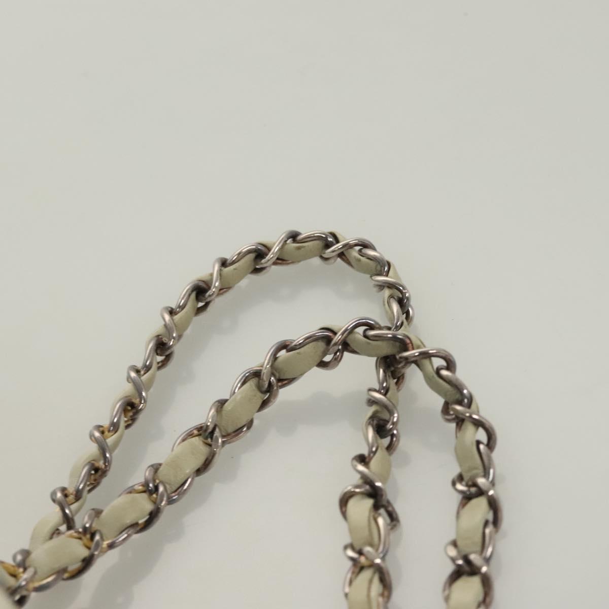 CHANEL Chain Shoulder Bag Lamb Skin White Silver CC Auth 128035