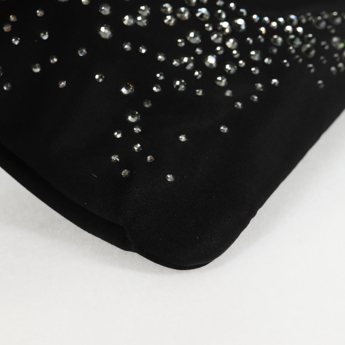 CHANEL Camellia Rhinestone Chain Accessory Pouch Satin Black CC Auth 128040V