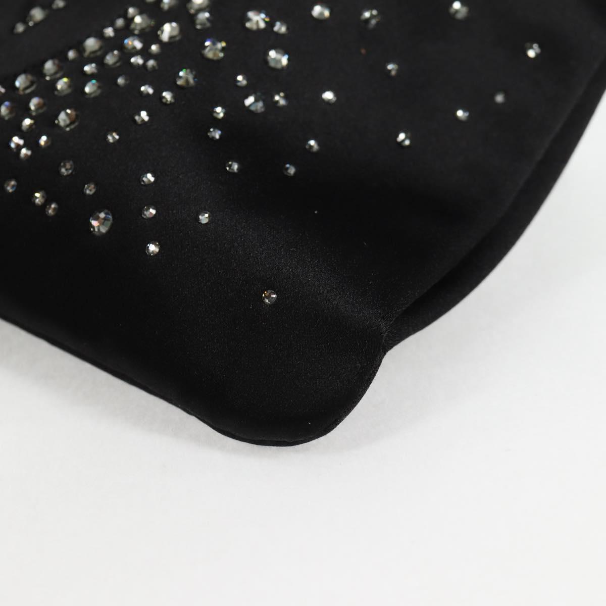 CHANEL Camellia Rhinestone Chain Accessory Pouch Satin Black CC Auth 128040V