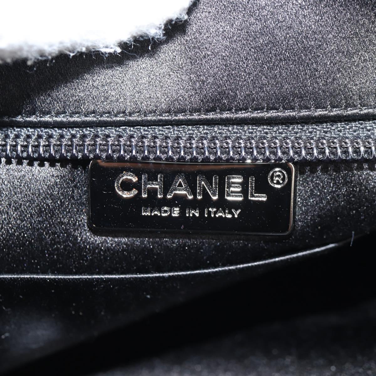 CHANEL Camellia Rhinestone Chain Accessory Pouch Satin Black CC Auth 128040V