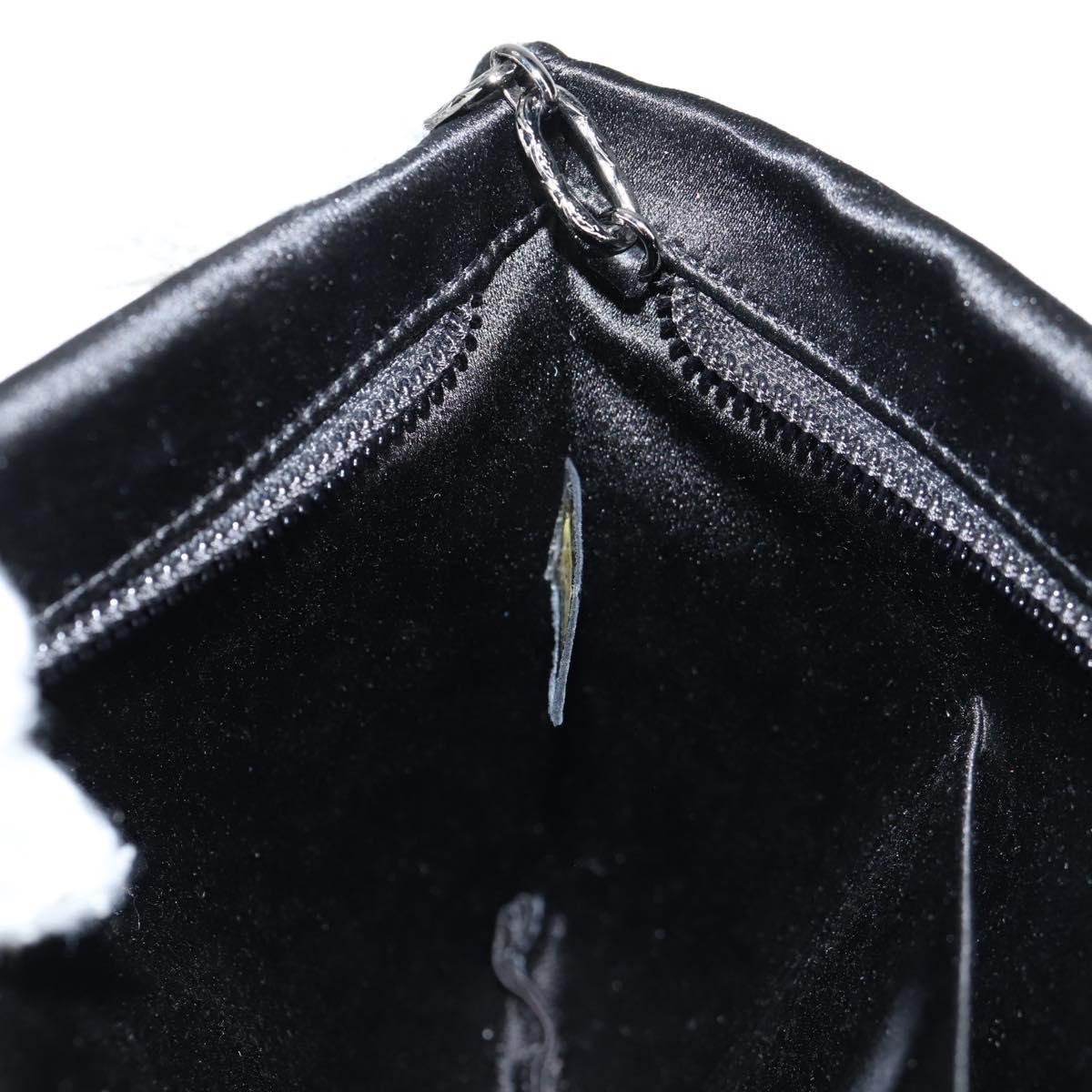CHANEL Camellia Rhinestone Chain Accessory Pouch Satin Black CC Auth 128040SAV