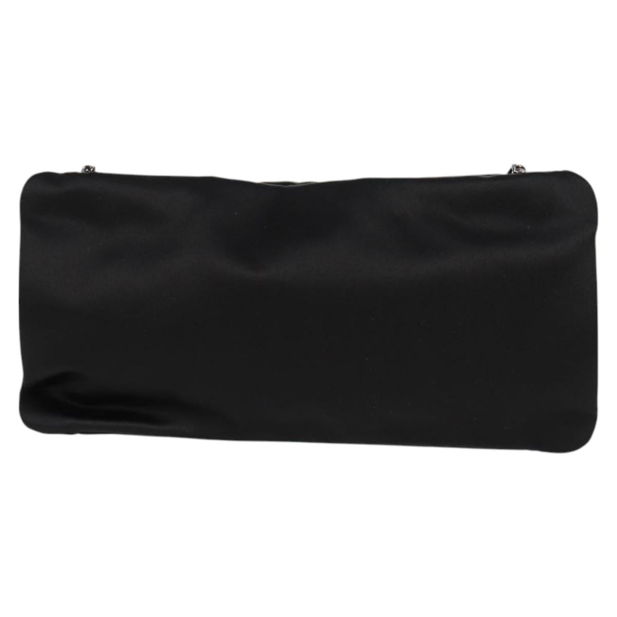 CHANEL Camellia Rhinestone Chain Accessory Pouch Satin Black CC Auth 128040SAV
