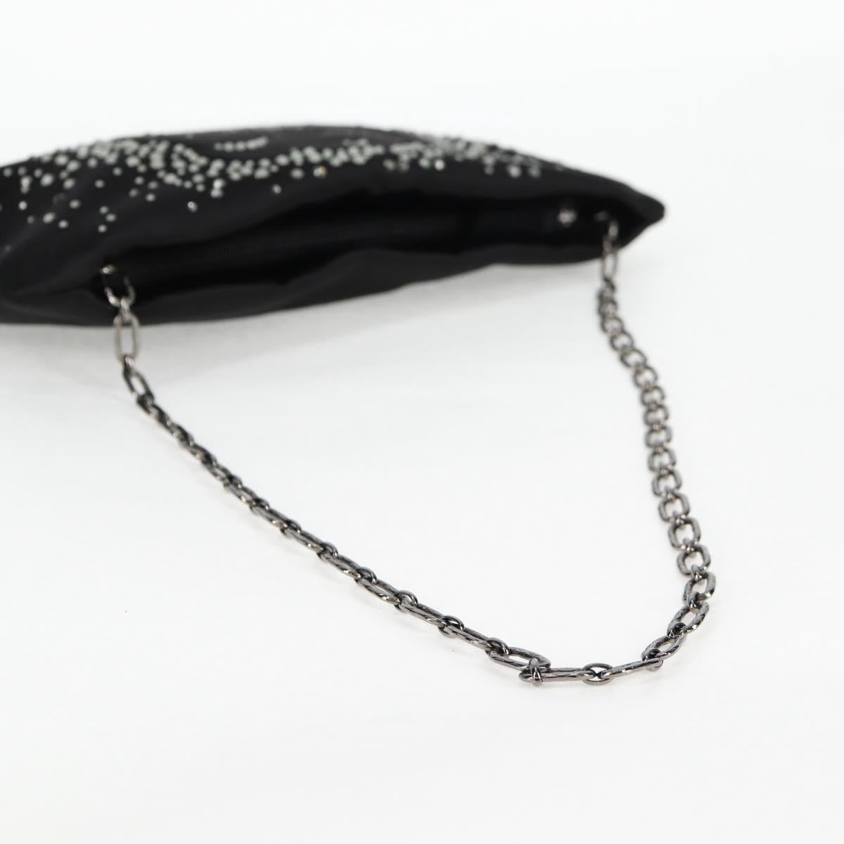 CHANEL Camellia Rhinestone Chain Accessory Pouch Satin Black CC Auth 128040V