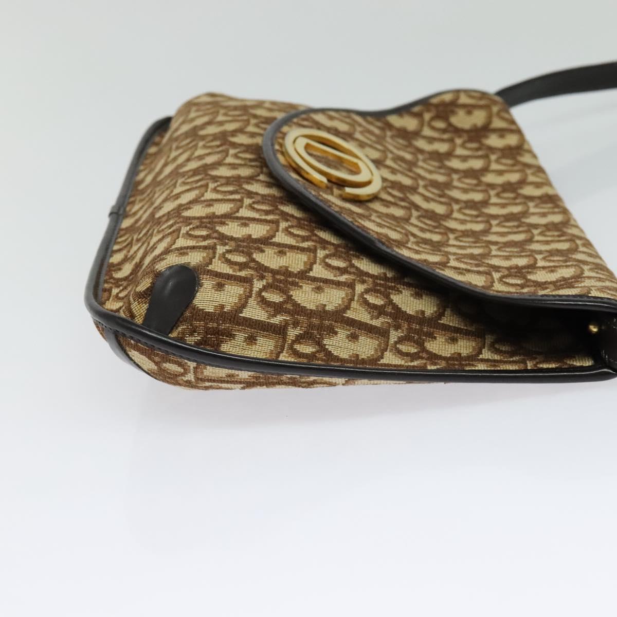 Christian Dior Trotter Canvas Shoulder Bag Brown Gold Auth 128045