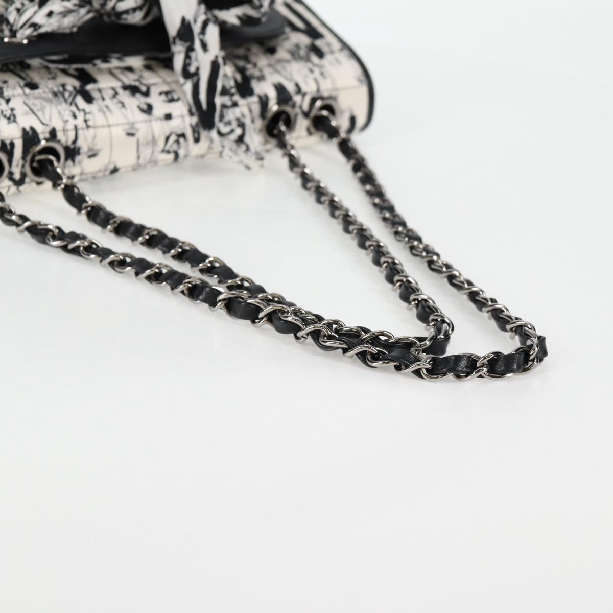 CHANEL Chain COCO Mark Choco Bar Shoulder Bag Satin Black White CC Auth 128055V