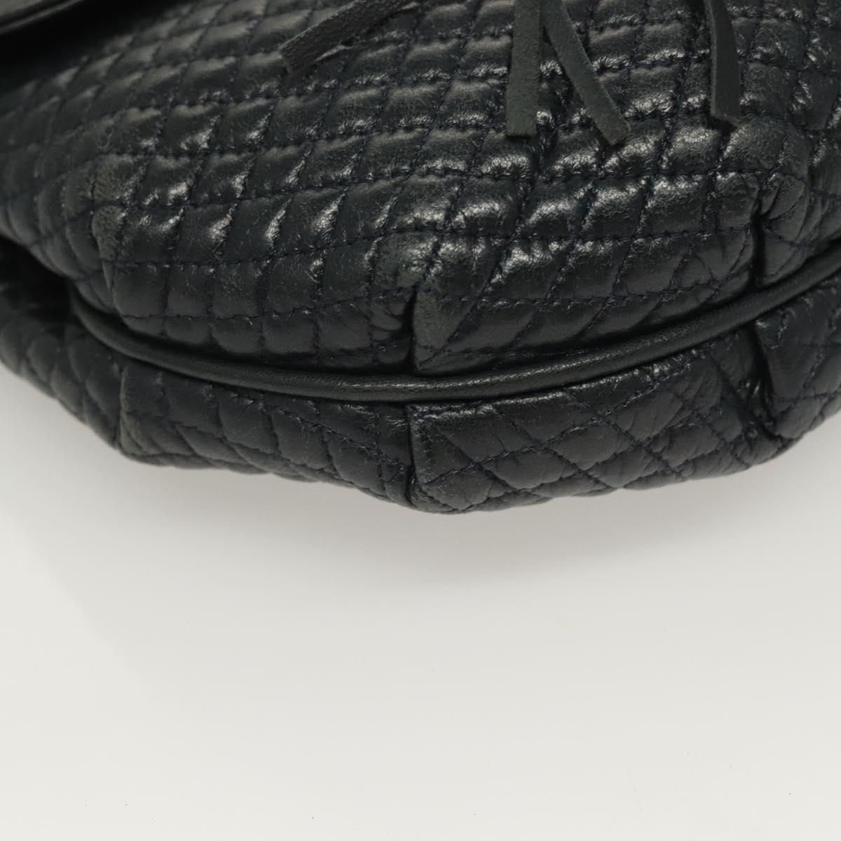 BALLY Chain Quilted Shoulder Bag Leather Navy Gold Auth 128056