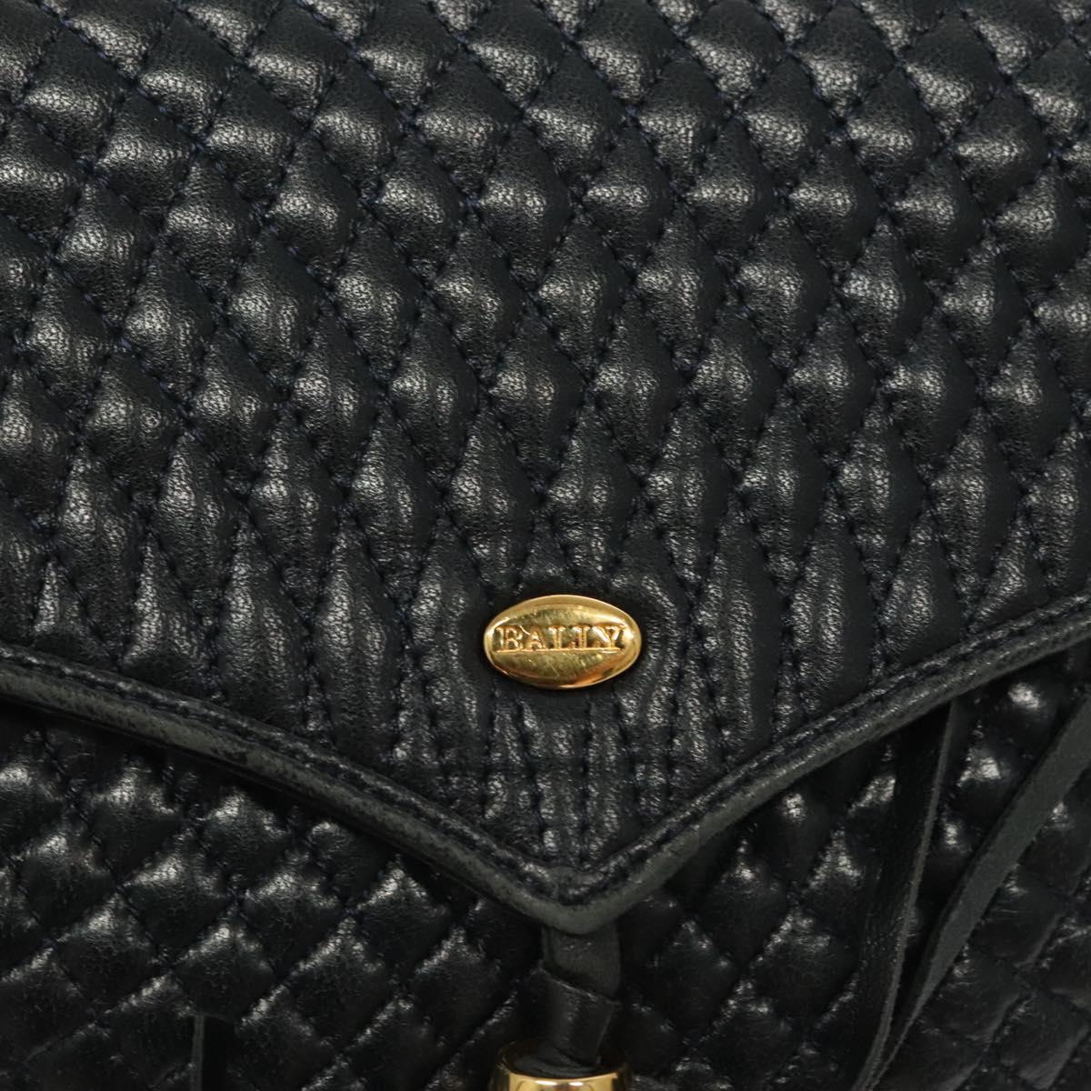 BALLY Chain Quilted Shoulder Bag Leather Navy Gold Auth 128056