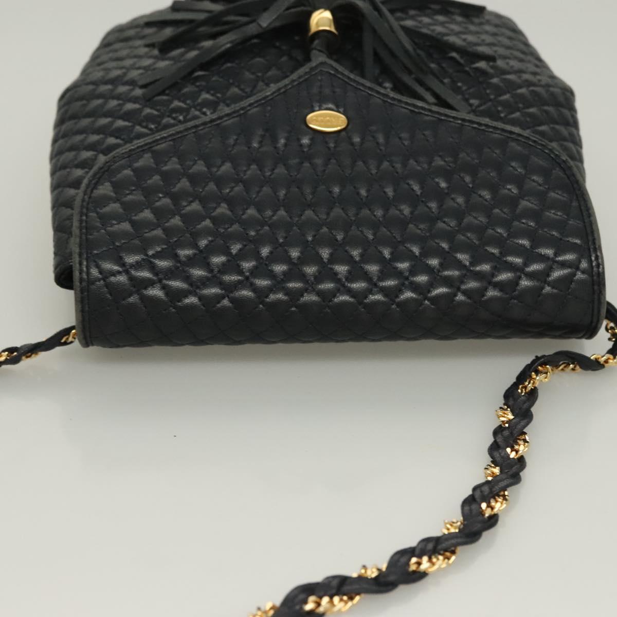BALLY Chain Quilted Shoulder Bag Leather Navy Gold Auth 128056