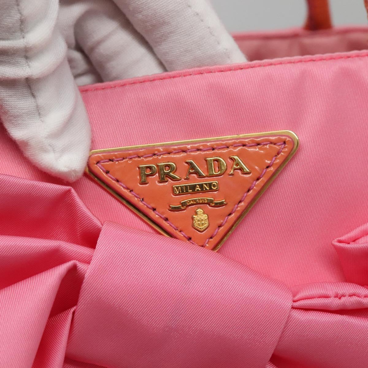 PRADA Hand Bag Nylon Pink Gold Auth 128057