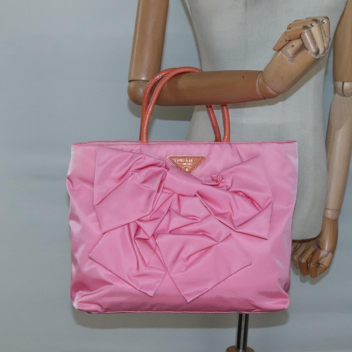PRADA Hand Bag Nylon Pink Gold Auth 128057