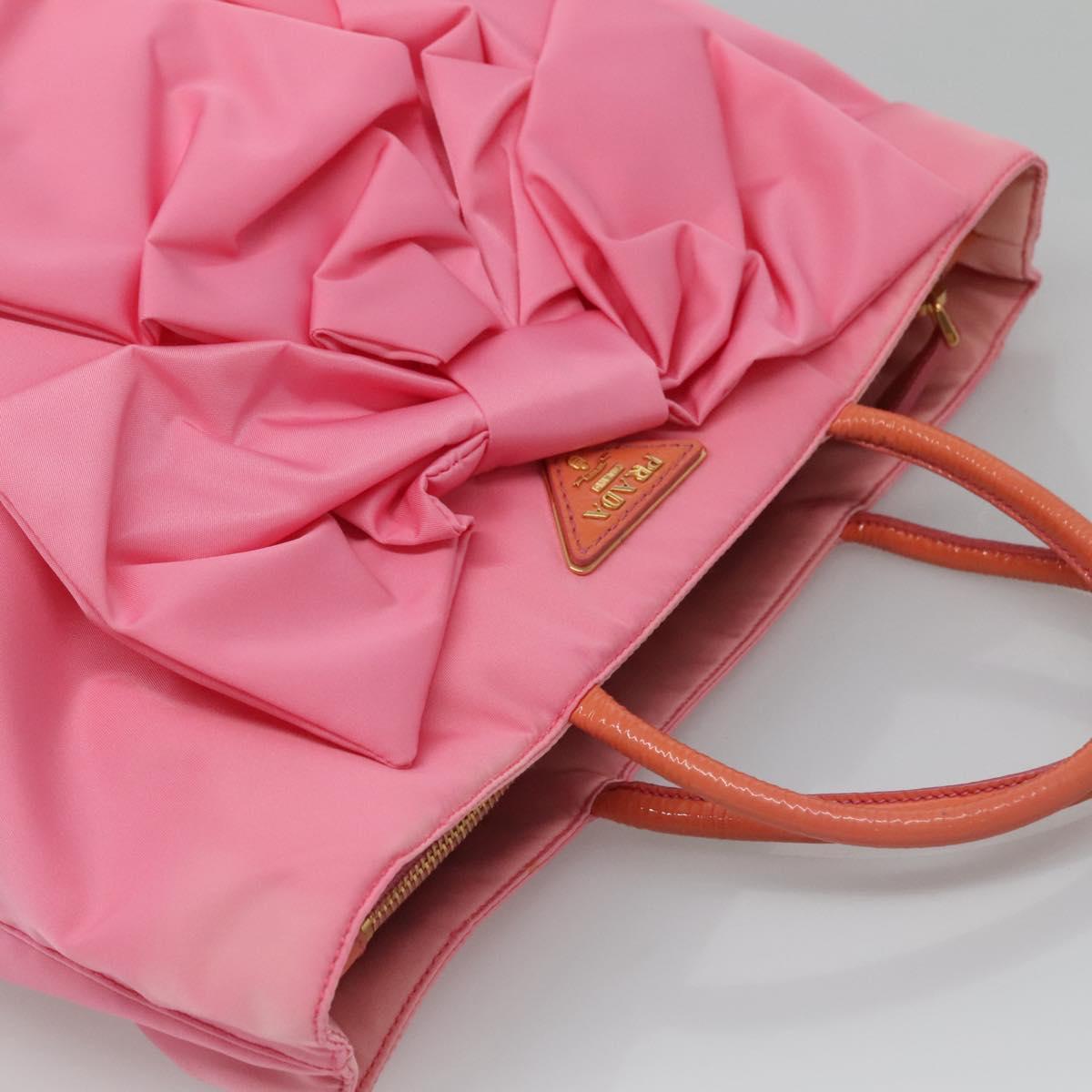 PRADA Hand Bag Nylon Pink Gold Auth 128057
