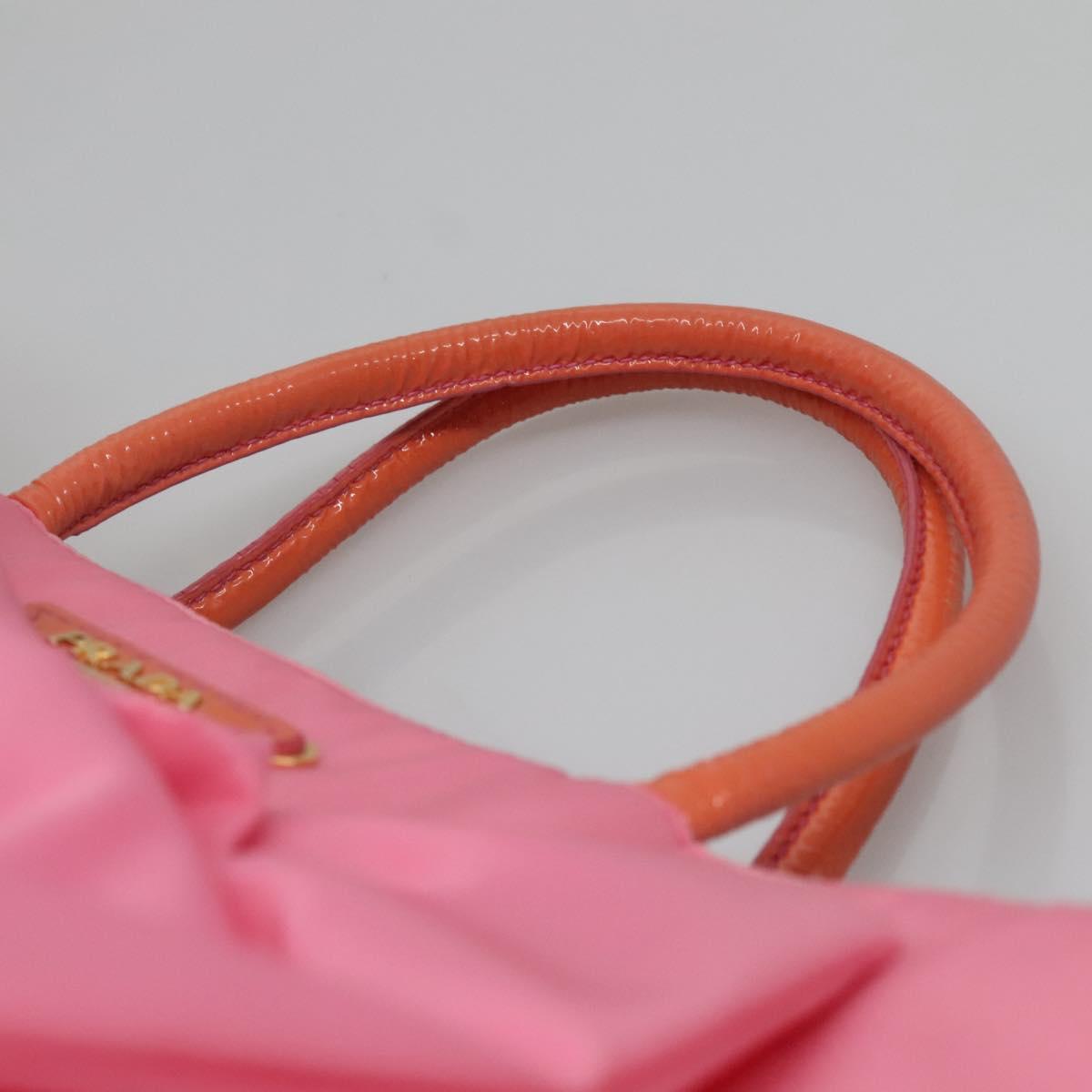 PRADA Hand Bag Nylon Pink Gold Auth 128057