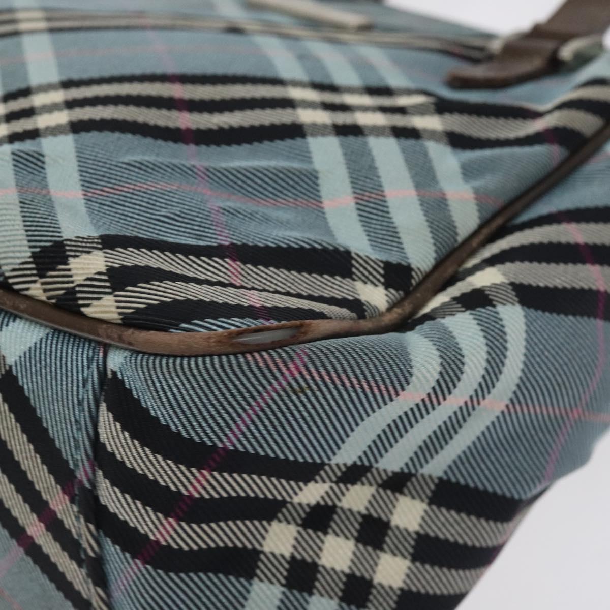 BURBERRY Nova Check Blue Label Hand Bag Nylon Blue Silver Auth 128058