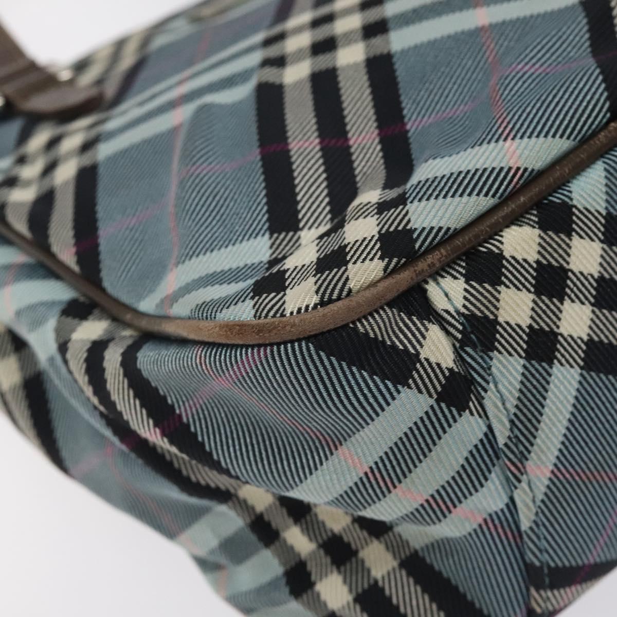 BURBERRY Nova Check Blue Label Hand Bag Nylon Blue Silver Auth 128058