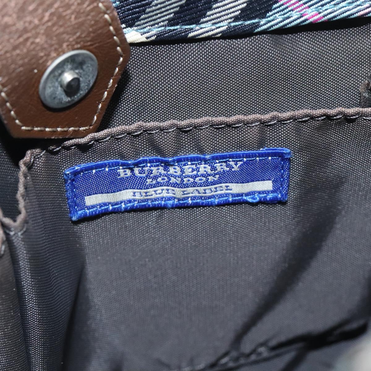 BURBERRY Nova Check Blue Label Hand Bag Nylon Blue Silver Auth 128058